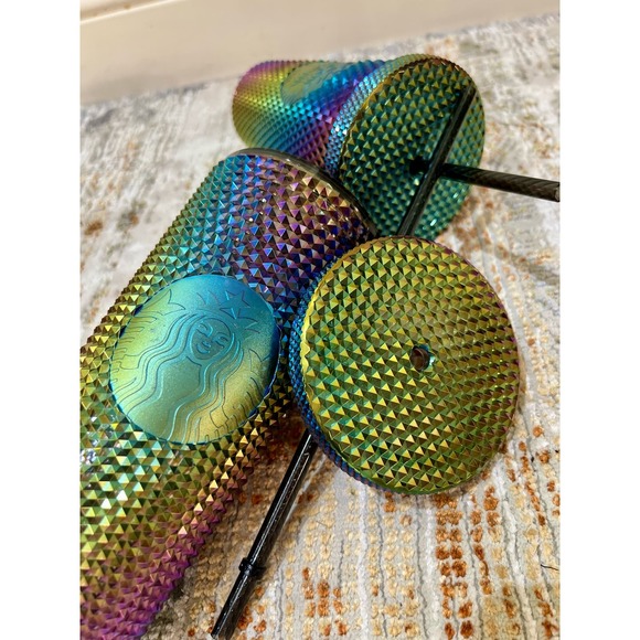Bundle Fall 2023 Starbucks Oil Slick Rainbow Studded Cold Cup 24oz & 16oz - Picture 2 of 9